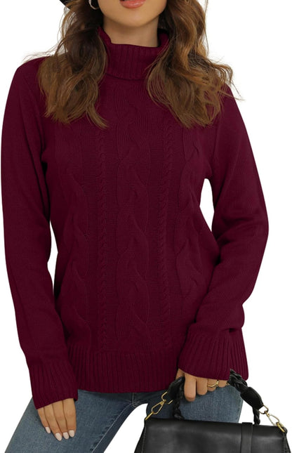 Sweter damski z wysoką stójką z plecionymi panelami i żebrowanym wykończeniem