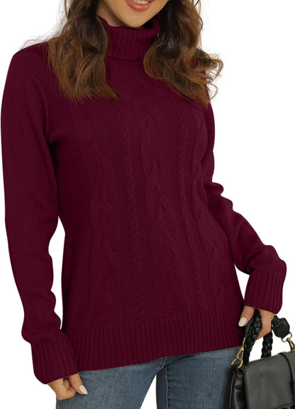 Sweter damski z wysoką stójką z plecionymi panelami i żebrowanym wykończeniem