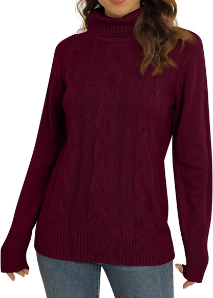 Sweter damski z wysoką stójką z plecionymi panelami i żebrowanym wykończeniem