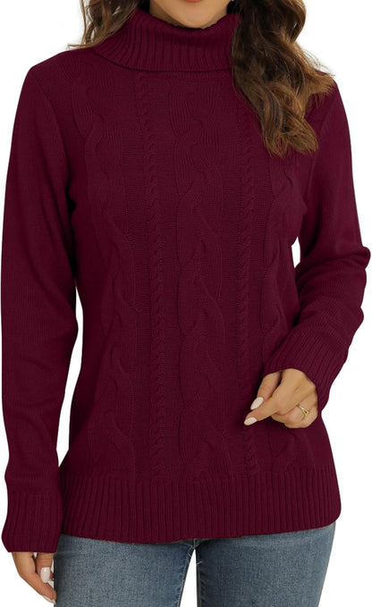 Sweter damski z wysoką stójką z plecionymi panelami i żebrowanym wykończeniem