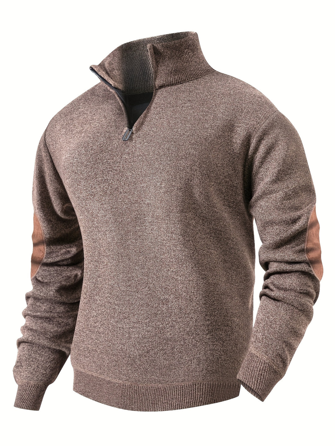 Sweter męski ze stójką z drobnym splotem i owalnymi panelami na rękawach