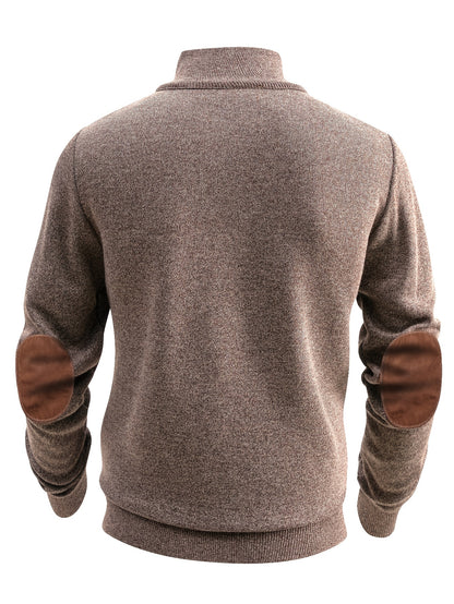 Sweter męski ze stójką z drobnym splotem i owalnymi panelami na rękawach