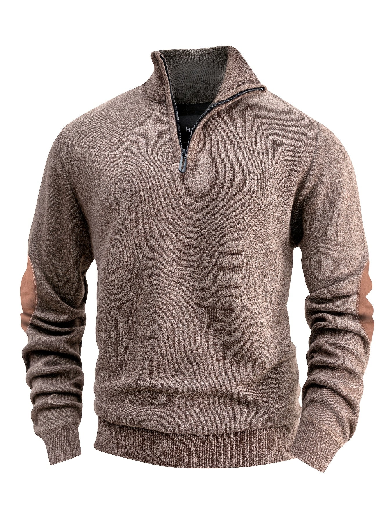 Sweter męski ze stójką z drobnym splotem i owalnymi panelami na rękawach