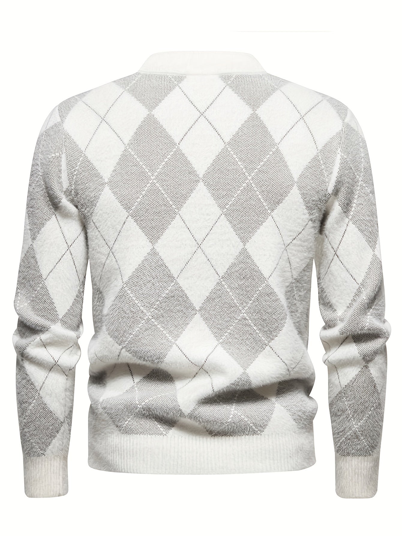 Sweter męski ze stójką z rombowymi panelami i równomiernym splotem