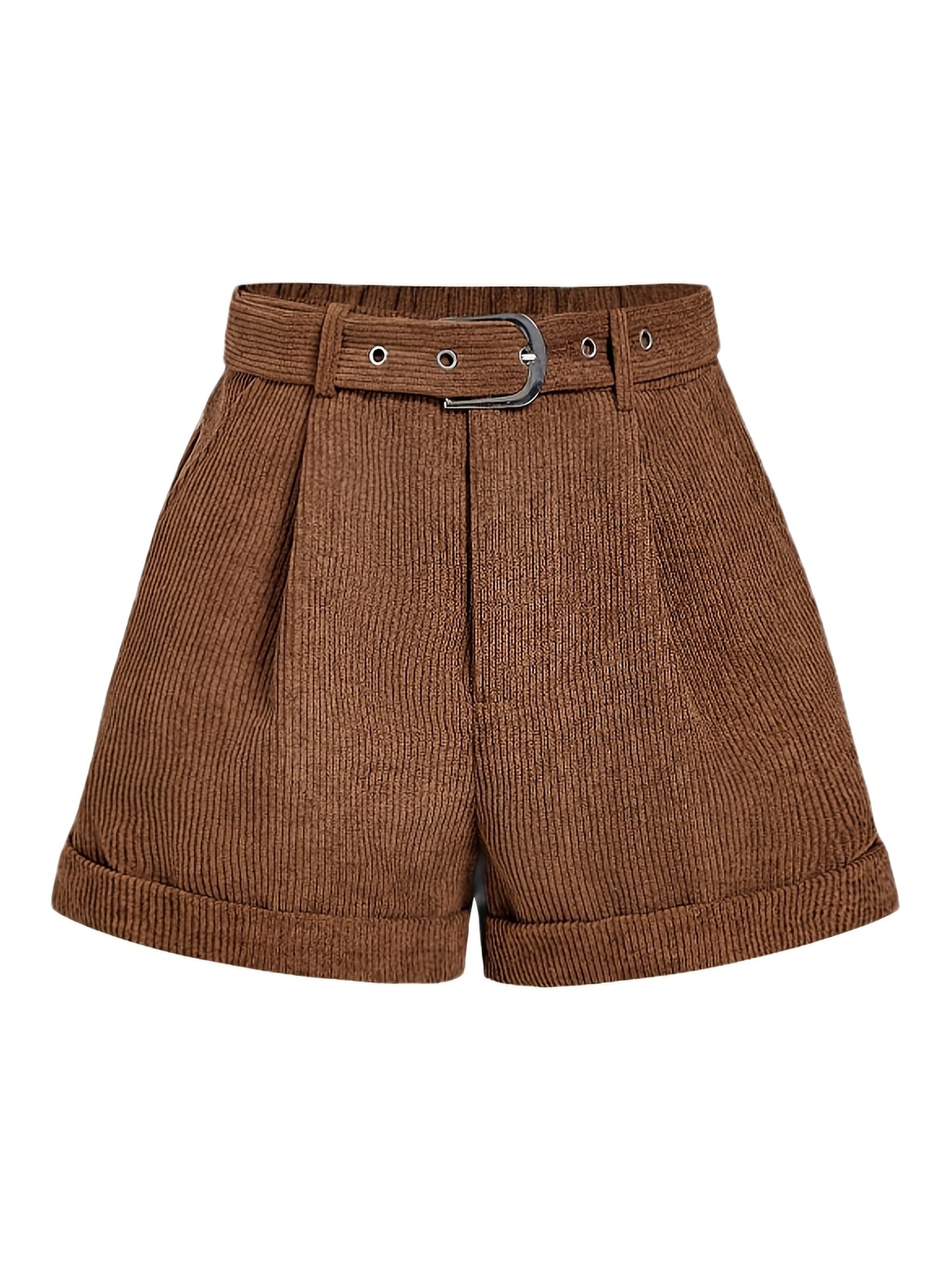 Szorty damskie z paskiem w pasie i wywiniętymi nogawkami