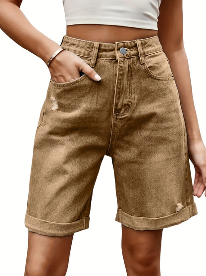 Szorty damskie z wywiniętymi nogawkami i klasycznym zapięciem