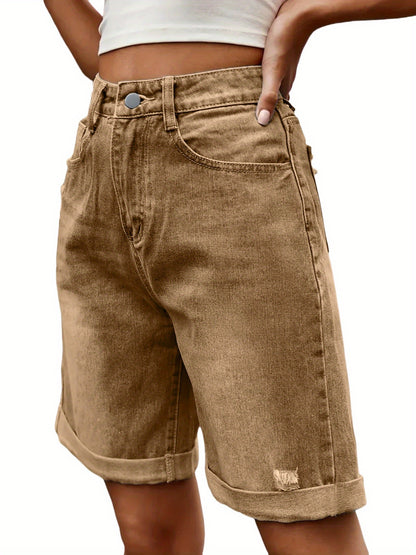 Szorty damskie z wywiniętymi nogawkami i klasycznym zapięciem