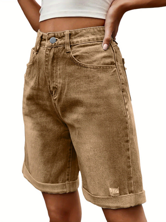Szorty damskie z wywiniętymi nogawkami i klasycznym zapięciem
