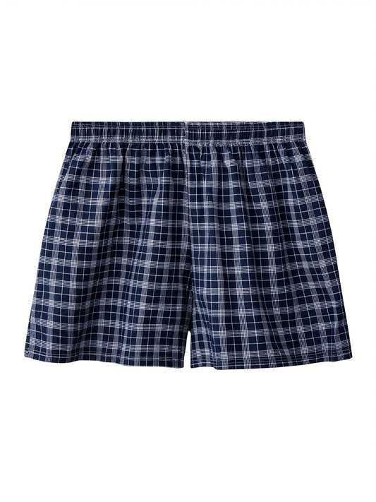 Szorty męskie z elastycznym pasem i wzorem kratki