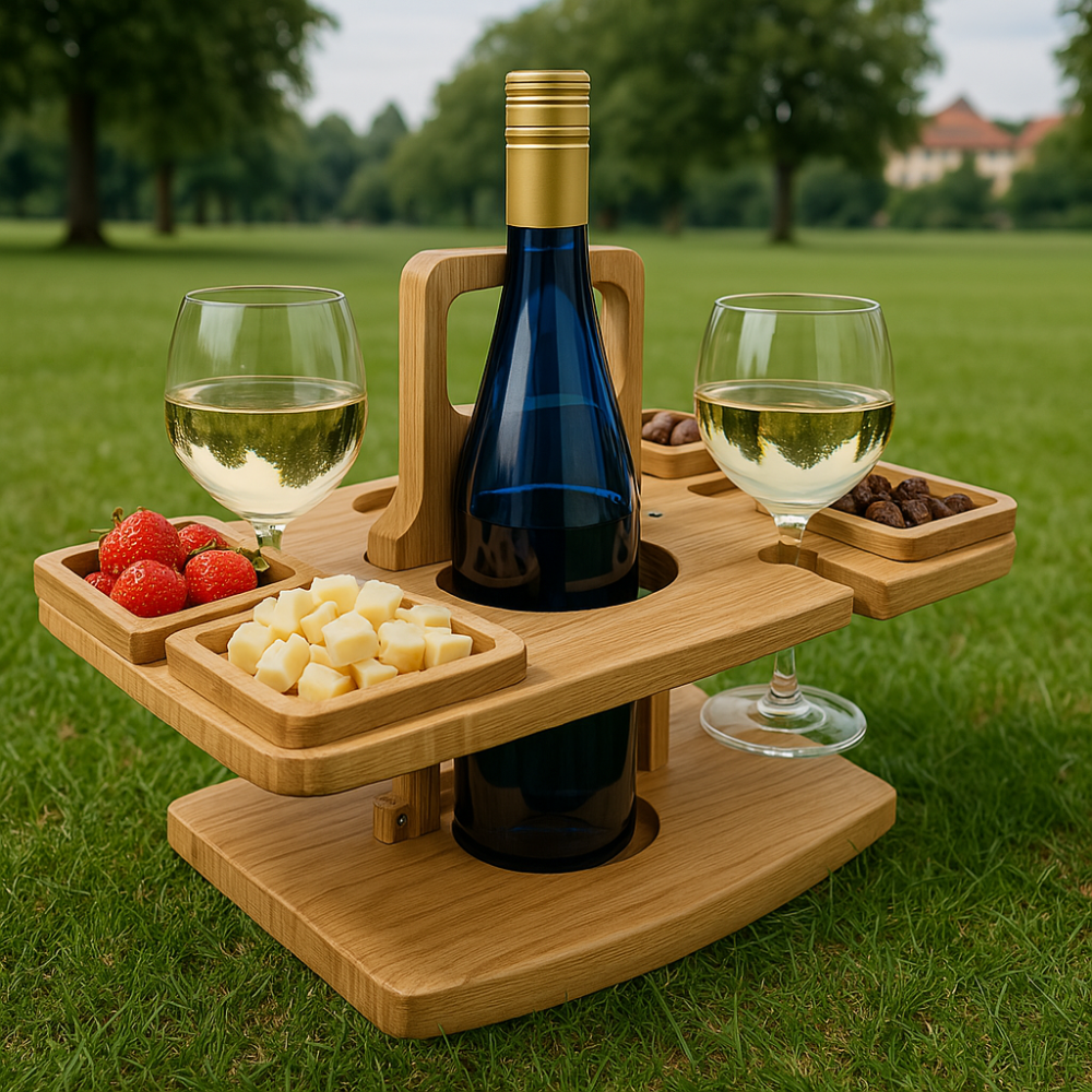 Przenośny drewniany stolik piknikowy – WineNest