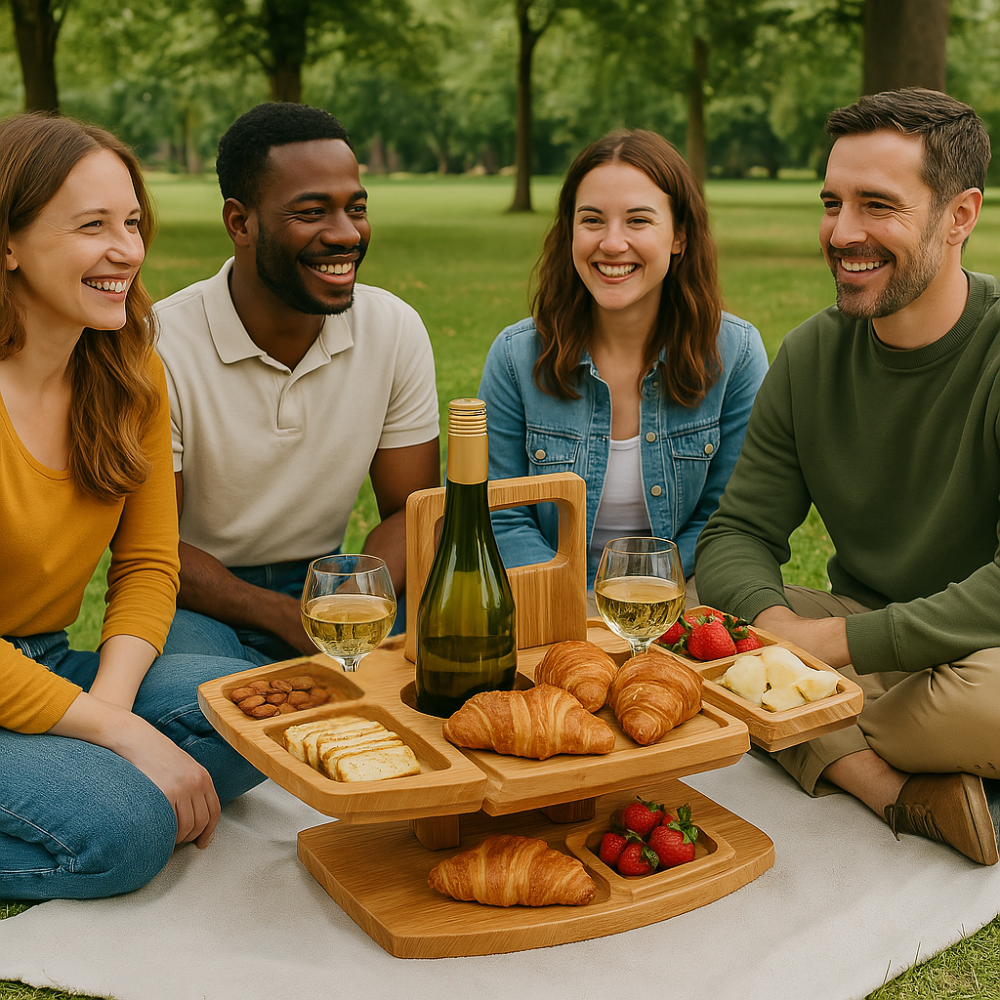 Przenośny drewniany stolik piknikowy – WineNest