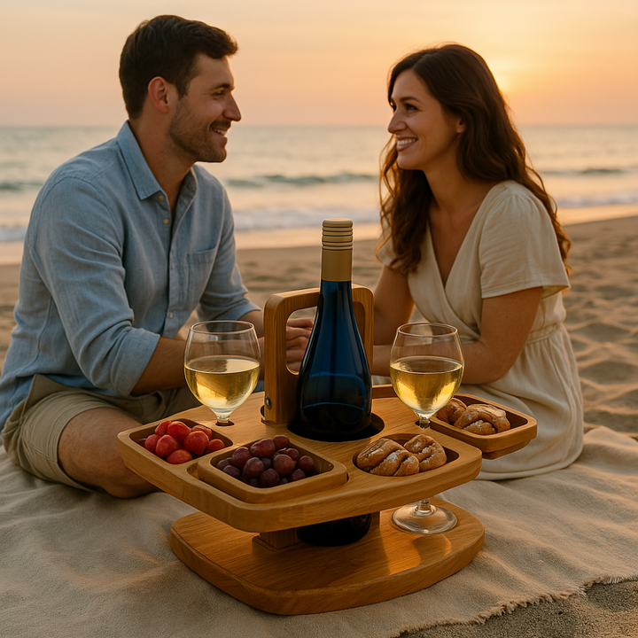 Przenośny drewniany stolik piknikowy – WineNest