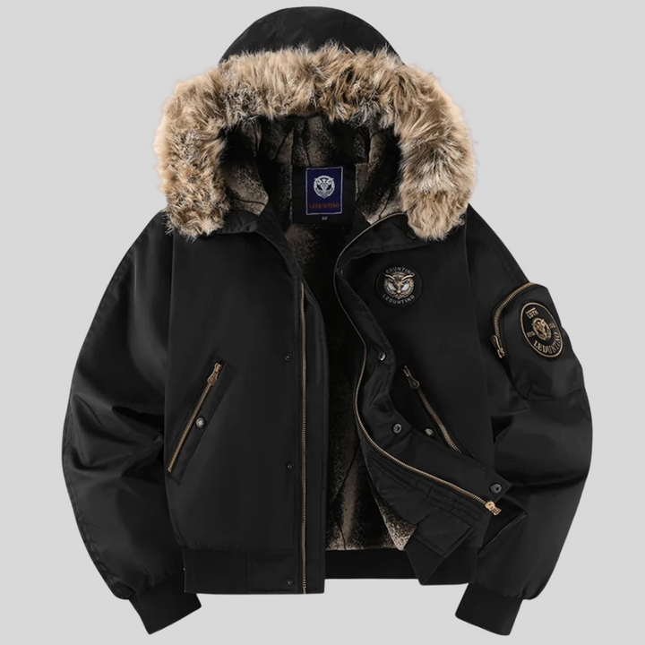 Padded Bomber Jacket z kapturem z sztucznego futra