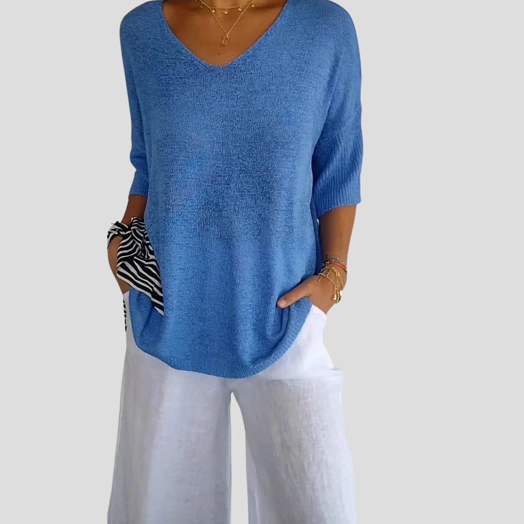 Sweter damski z dekoltem w serek – Casualowy styl z codziennym urokiem
