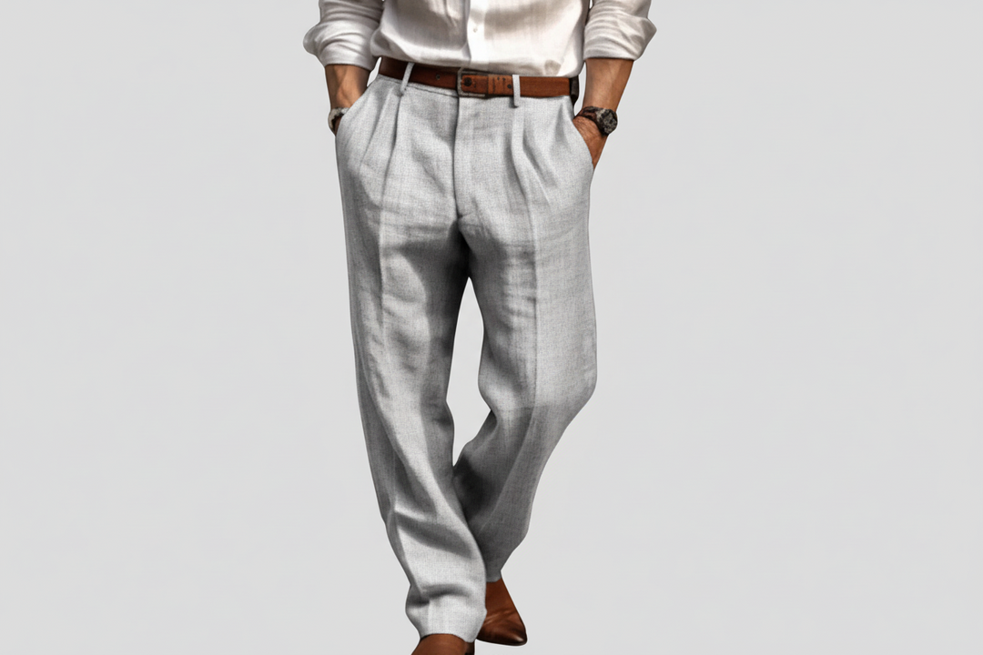 Męskie spodnie z plisami z lnu