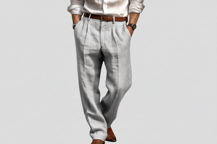 Męskie spodnie z plisami z lnu