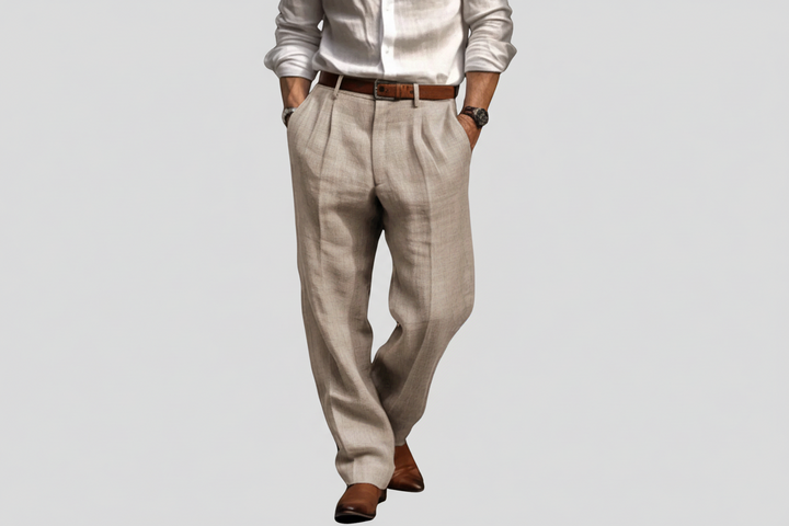 Męskie spodnie z plisami z lnu