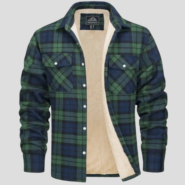 Męska kurtka w kratę z polarową podszewką
