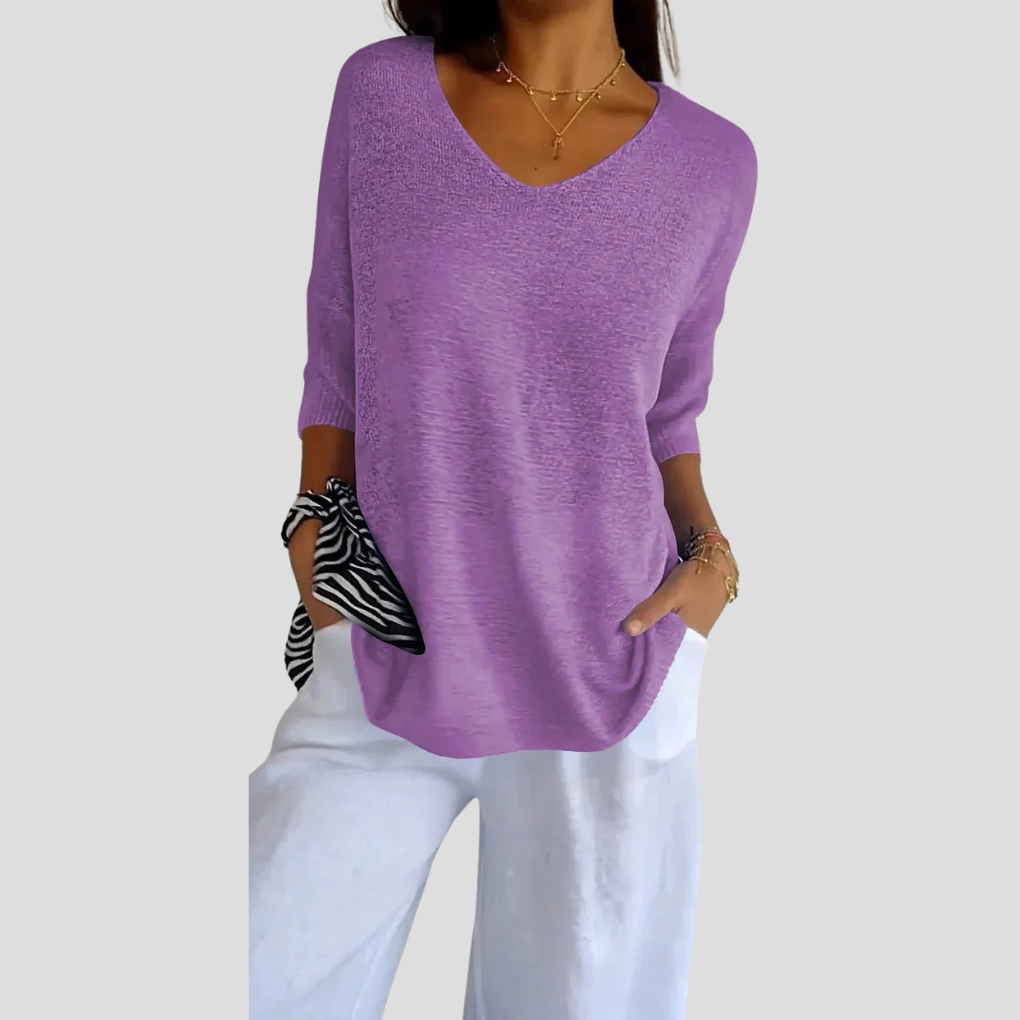 Sweter damski z dekoltem w serek – Casualowy styl z codziennym urokiem