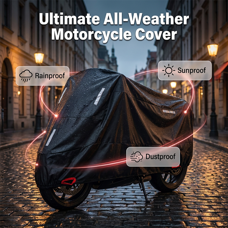 Pokrowiec na motocykl odporny na warunki atmosferyczne | Tkanina Oxford | Odblaskowe pasy i otwory na zamek