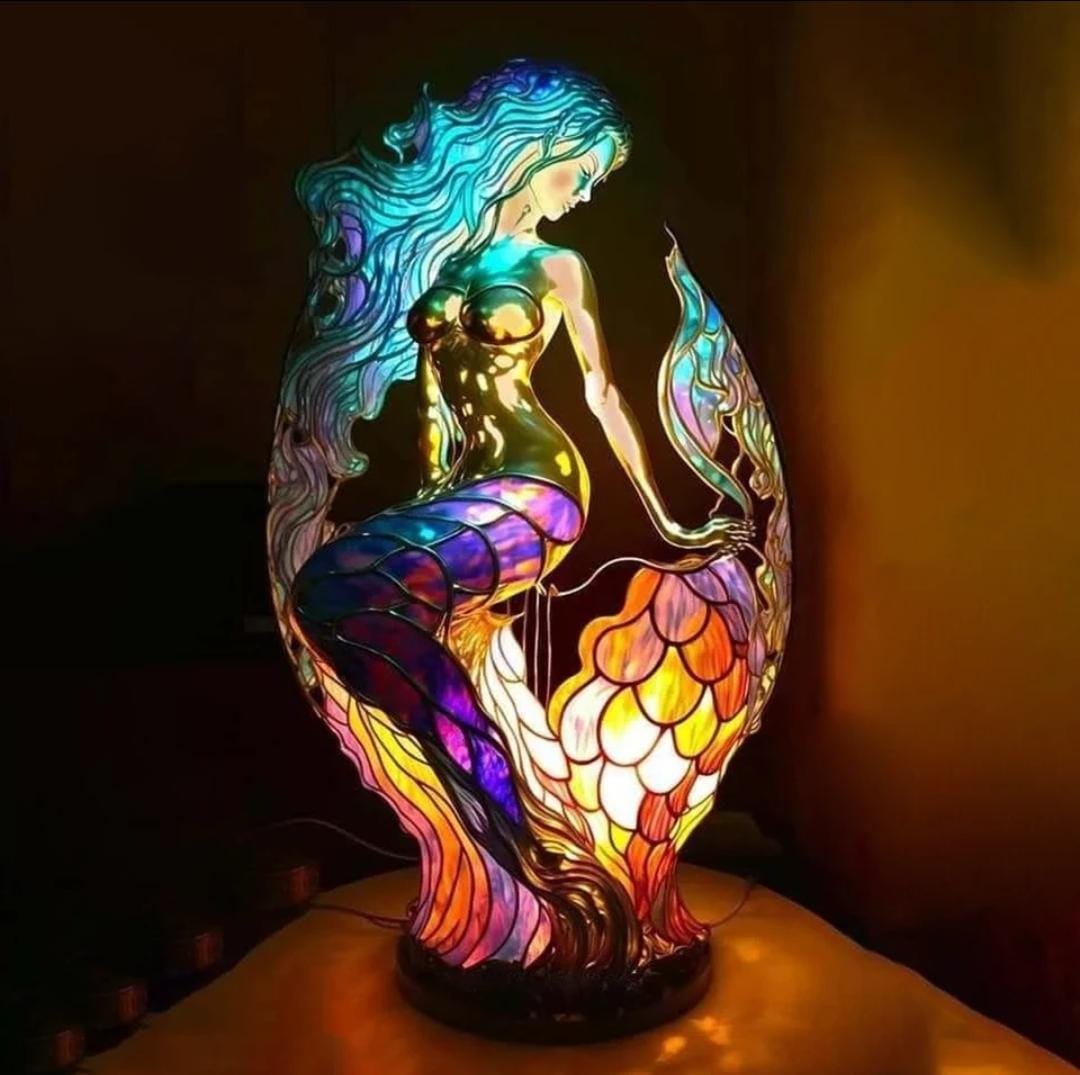 VitraGlow – ręcznie wykonana ozdoba szklana | Elegancka lampa stołowa z żywicy i szkła z żywymi artystycznymi wzorami
