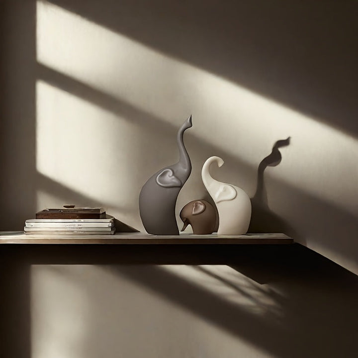 Zestaw 3 Figurek Słoni Ceramicznych – Nowoczesna Matowa Dekoracja do Salonu lub Biura
