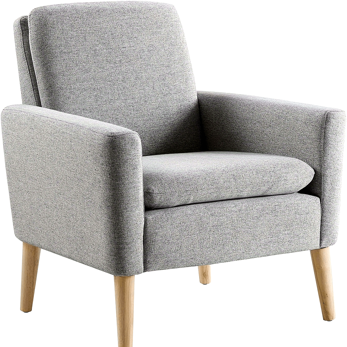 Fotel tapicerowany z drewnianymi nogami i wąskimi podłokietnikami