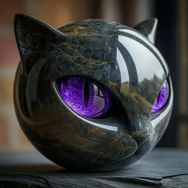 Rzeźba NoirCat – głowa czarnego kota z hipnotyzującymi oczami