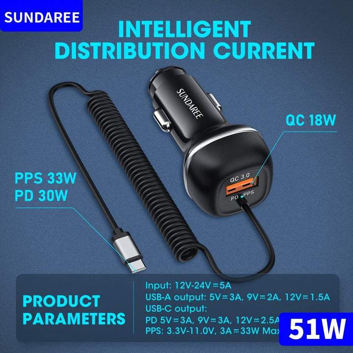 Szybka ładowarka samochodowa USB-C 51W – do superszybkiego ładowania wielu urządzeń