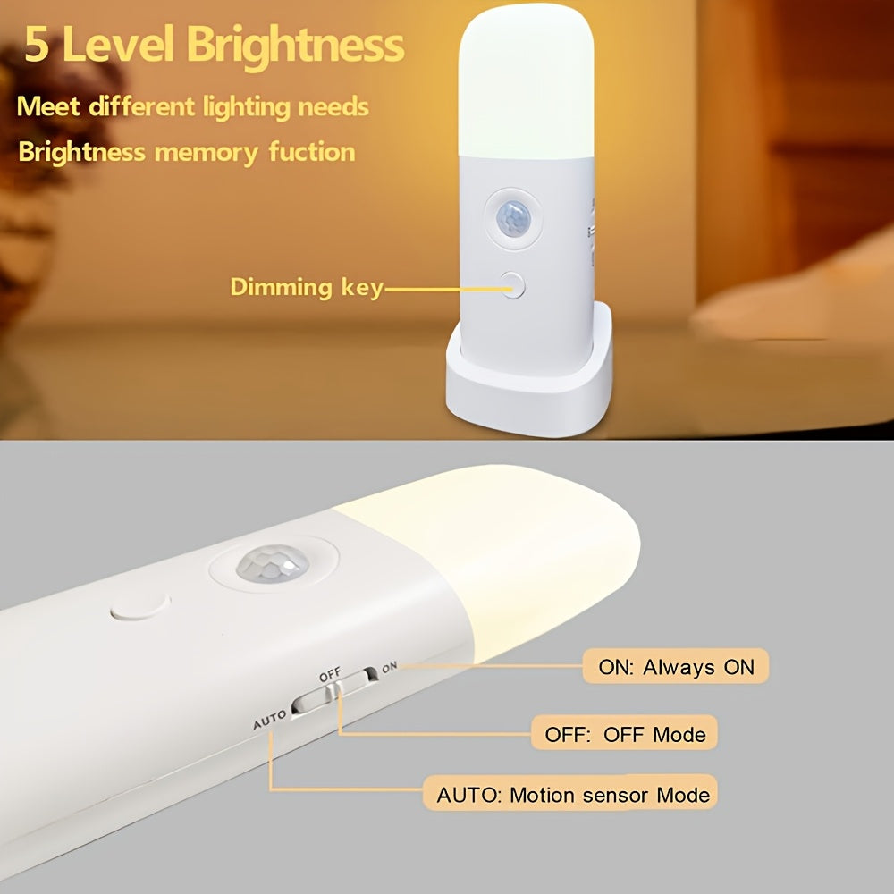 Lampka nocna LED z czujnikiem ruchu – ładowana przez USB, z regulowaną jasnością, do sypialni i korytarzy