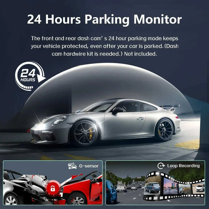 Wideorejestrator samochodowy 360° | DashGard Pro CX360 | Rejestrator jazdy Full HD z widzeniem nocnym i monitorem parkingowym