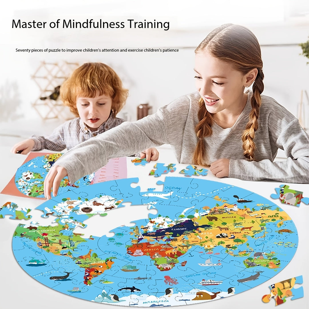 Puzzle Podłogowe 70 Elementów – Okrągła Mapa Świata dla Dzieci