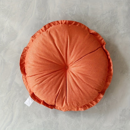 Puf okrągły z marszczeniem i centralnym guzikiem