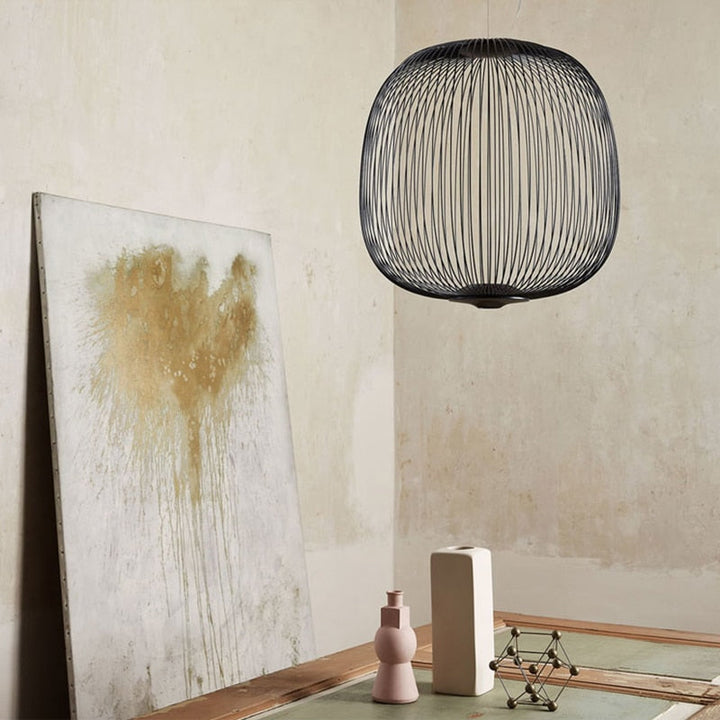 Lampa wisząca z motywem promieni, żelazna, szerokość 35 cm, wysokość zwisu 135 cm
