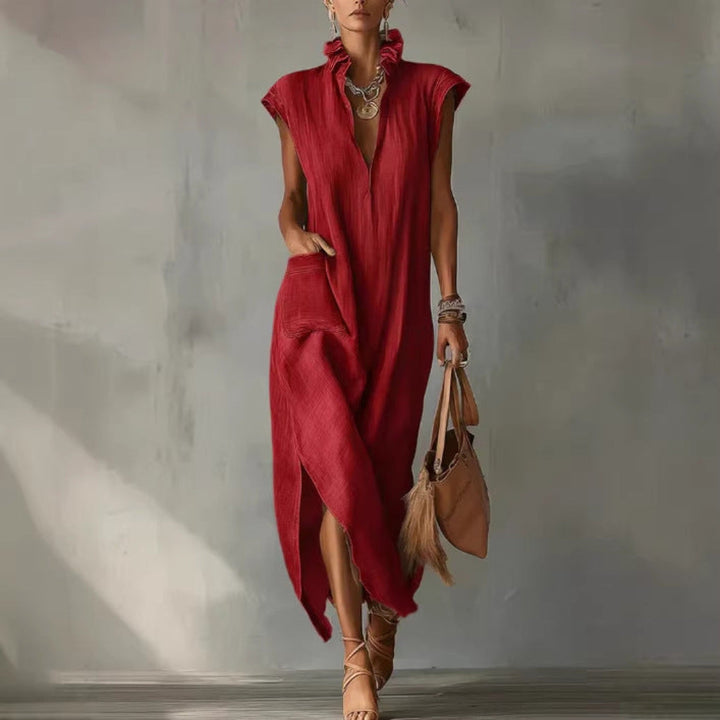Women's Cotton-Linen Sleeveless Solid-Color Dress