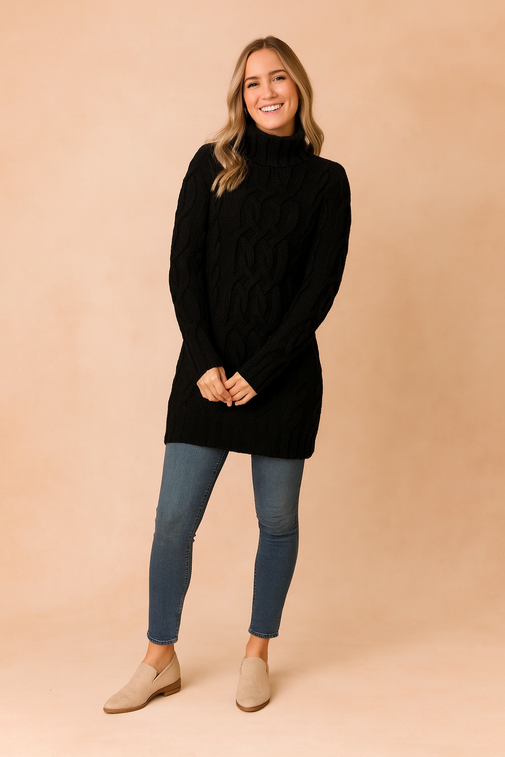 Karolina | Sweter z golfem w warkoczowy splot