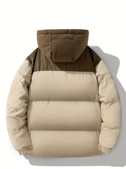 Kurtka męska zimowa z prążkowanym kapturem i panelami wypełnienia