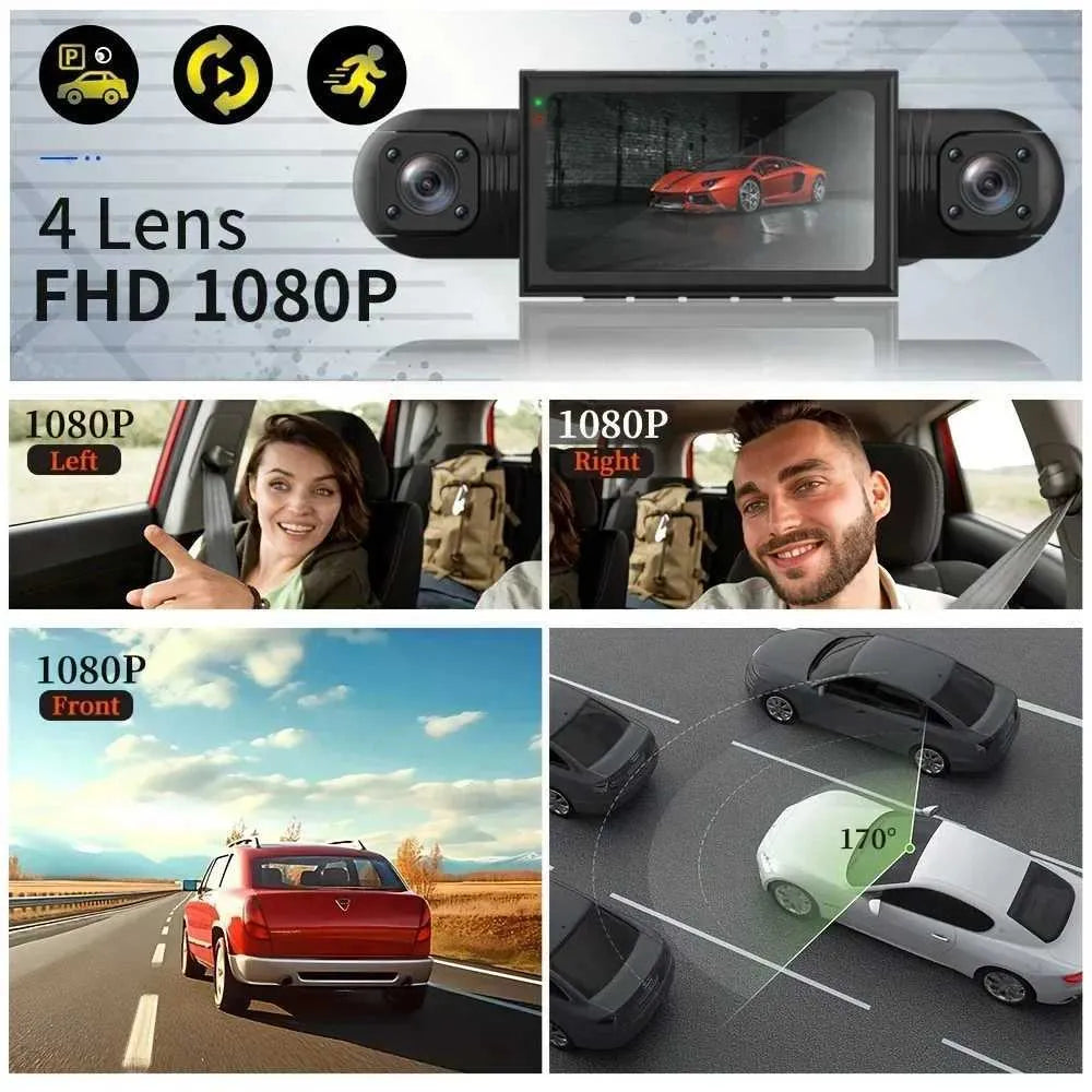 Wideorejestrator samochodowy 360° | DashGard Pro CX360 | Rejestrator jazdy Full HD z widzeniem nocnym i monitorem parkingowym