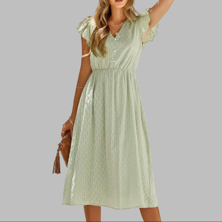 Kobieta Flowy V-Neck Ruffled Midi Dress