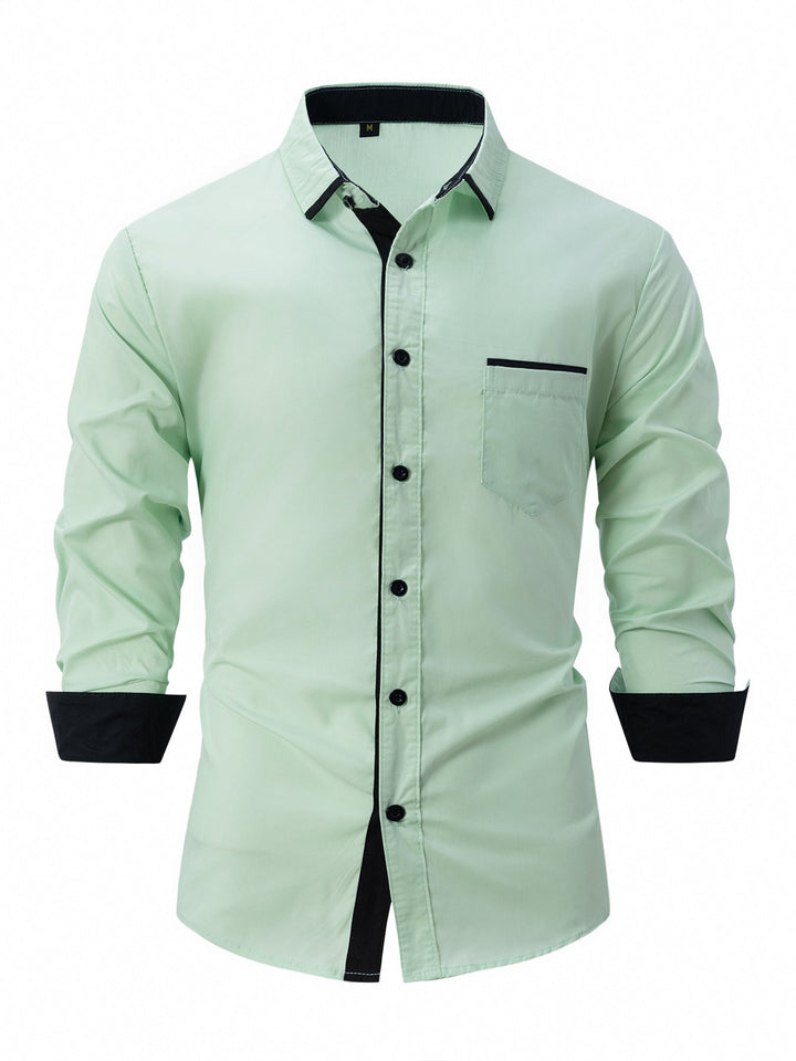Męska Koszula Biznesowa na Wiosnę i Jesień, Slim Fit, w Paski, Zapinana na Guziki, z Długim Rękawem, Non-Iron