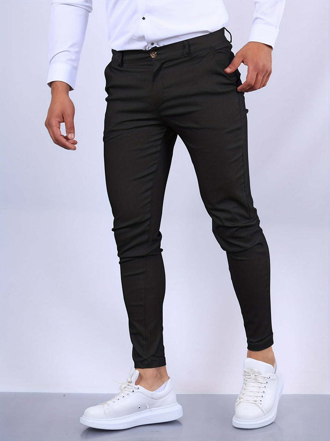 Męskie Chinosy Skinny Fit ze Zwężaną Nogawką i Zapięciem na Zamek