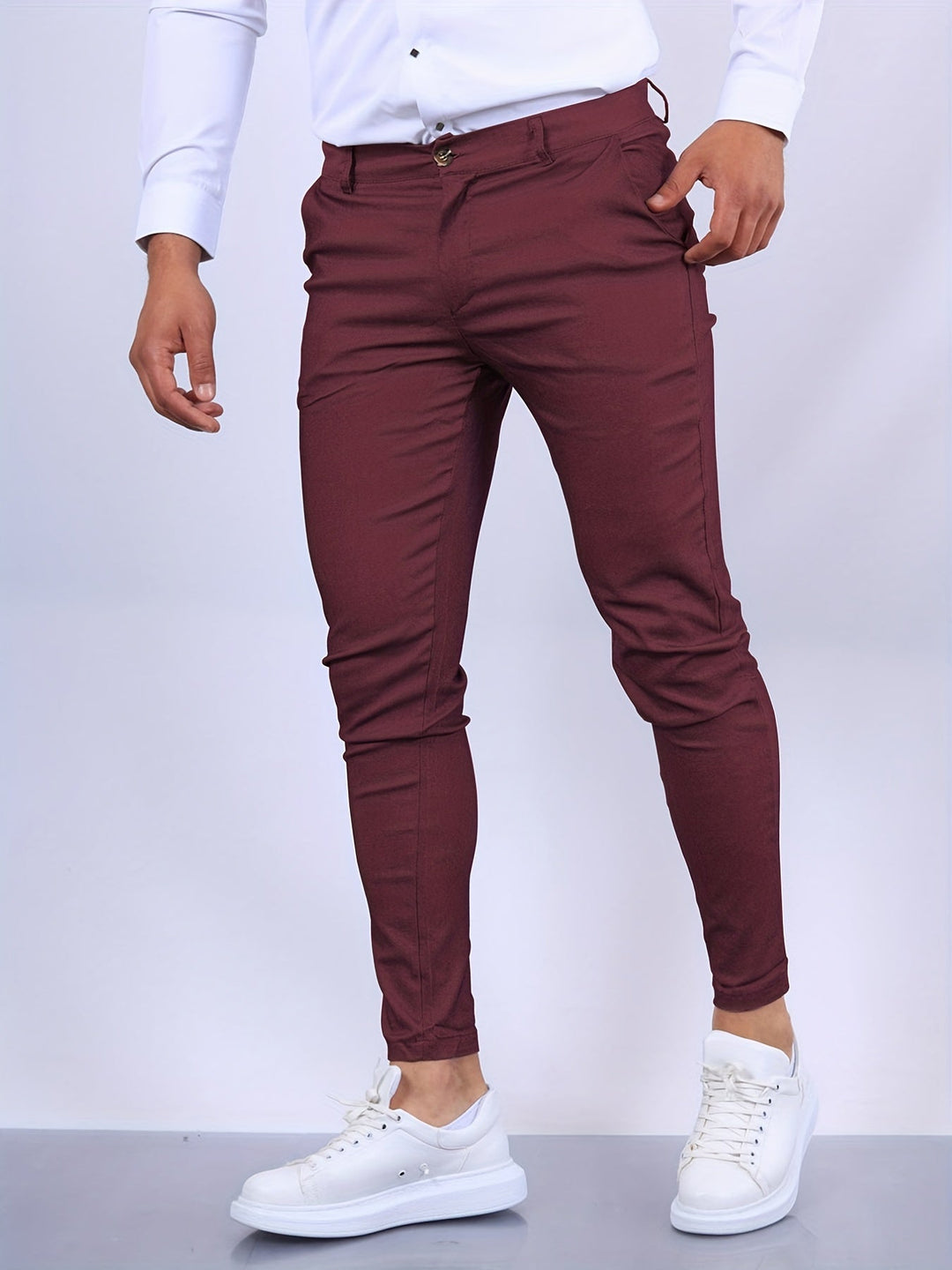 Męskie Chinosy Skinny Fit ze Zwężaną Nogawką i Zapięciem na Zamek