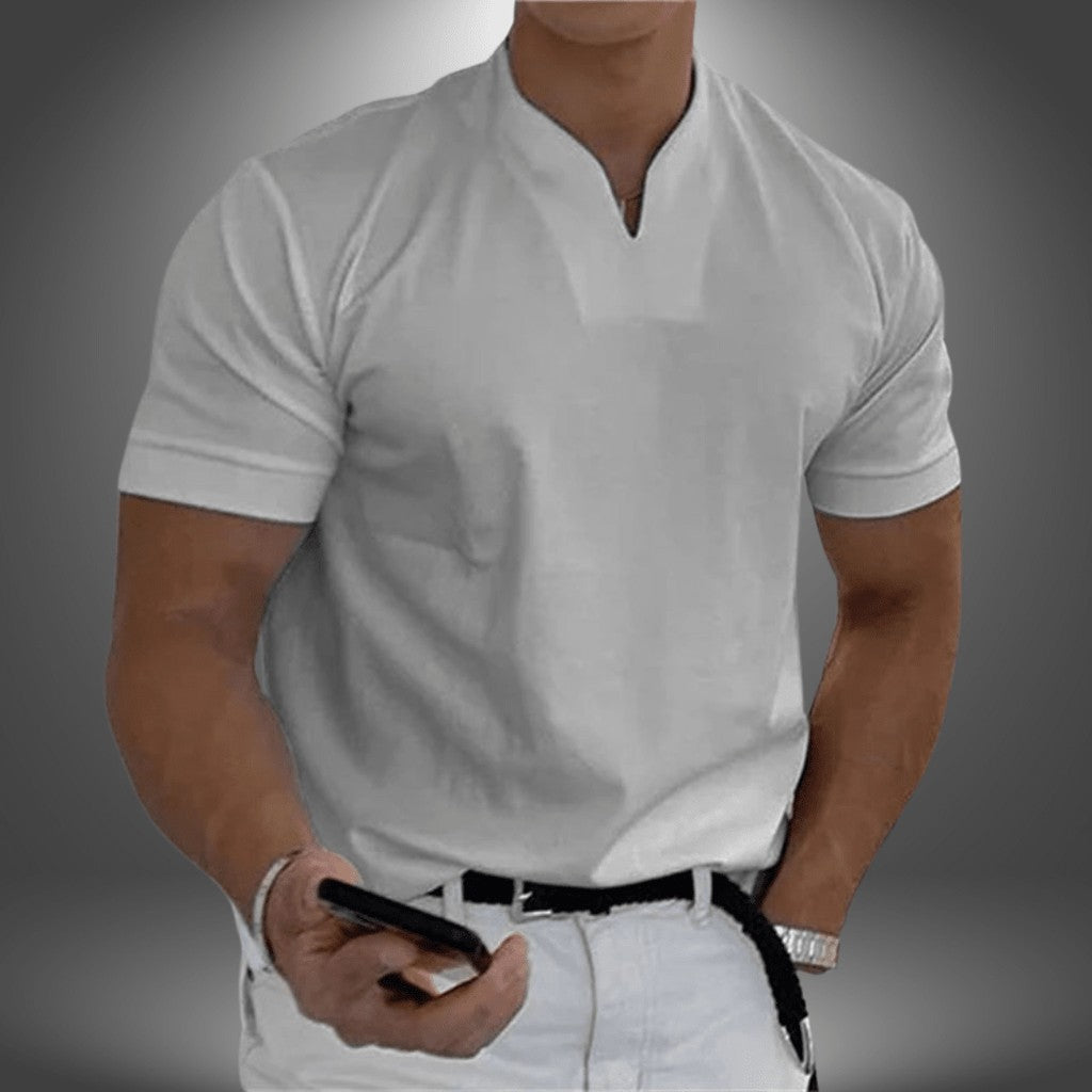 Archer | Gładki Codzienny T-shirt Męski w Serek — zdjęcie 3