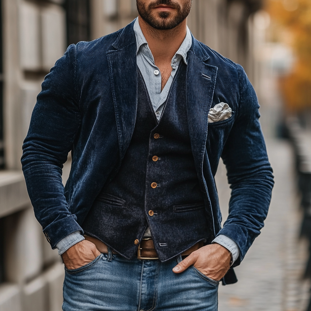 Męski Zestaw Marynarka I Kamizelka Z Dopasowanym Krojem Slim Fit Design