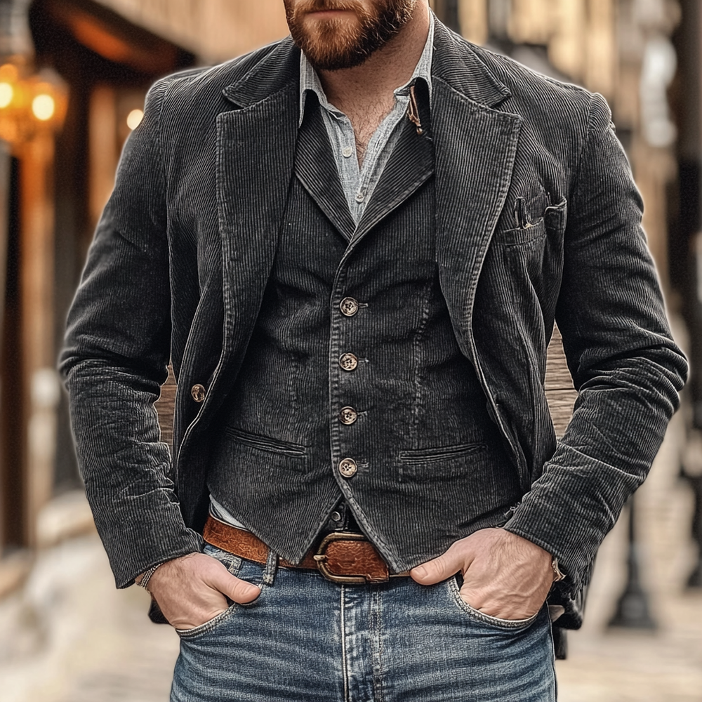 Męski Zestaw Marynarka I Kamizelka Z Dopasowanym Krojem Slim Fit Design