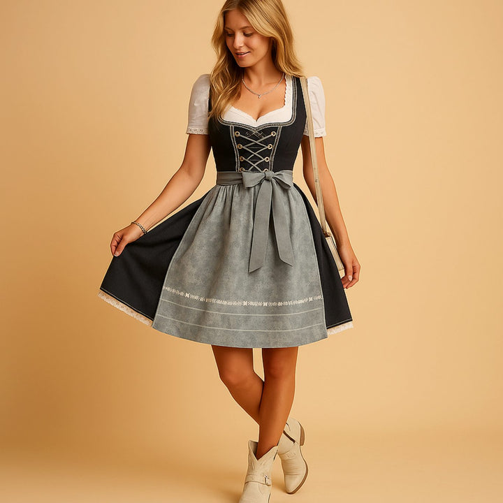Damska sukienka dirndl midi ze sznurowanym gorsetem