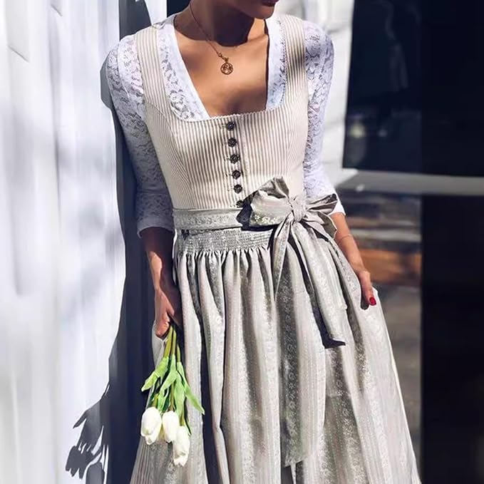 Damski zestaw dirndl z listwą guzikową i fartuszkiem