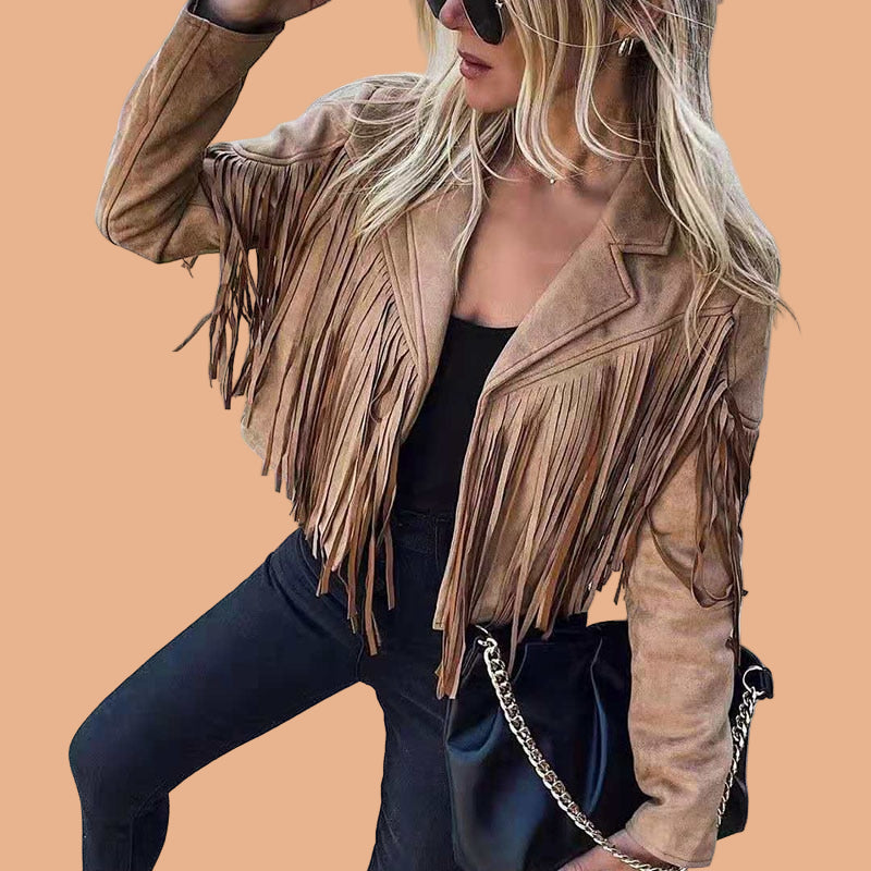 Kurtka damska z frędzlami styl boho casual