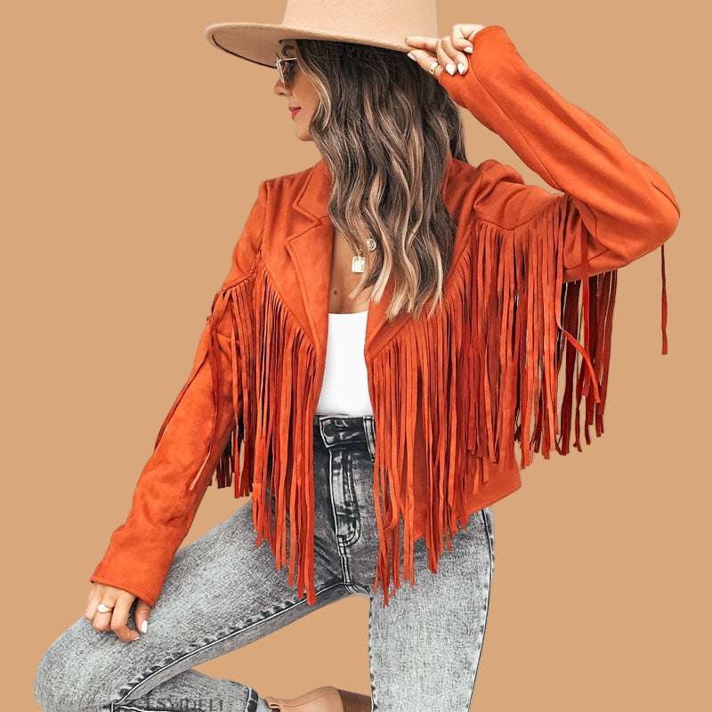 Kurtka damska z frędzlami styl boho casual