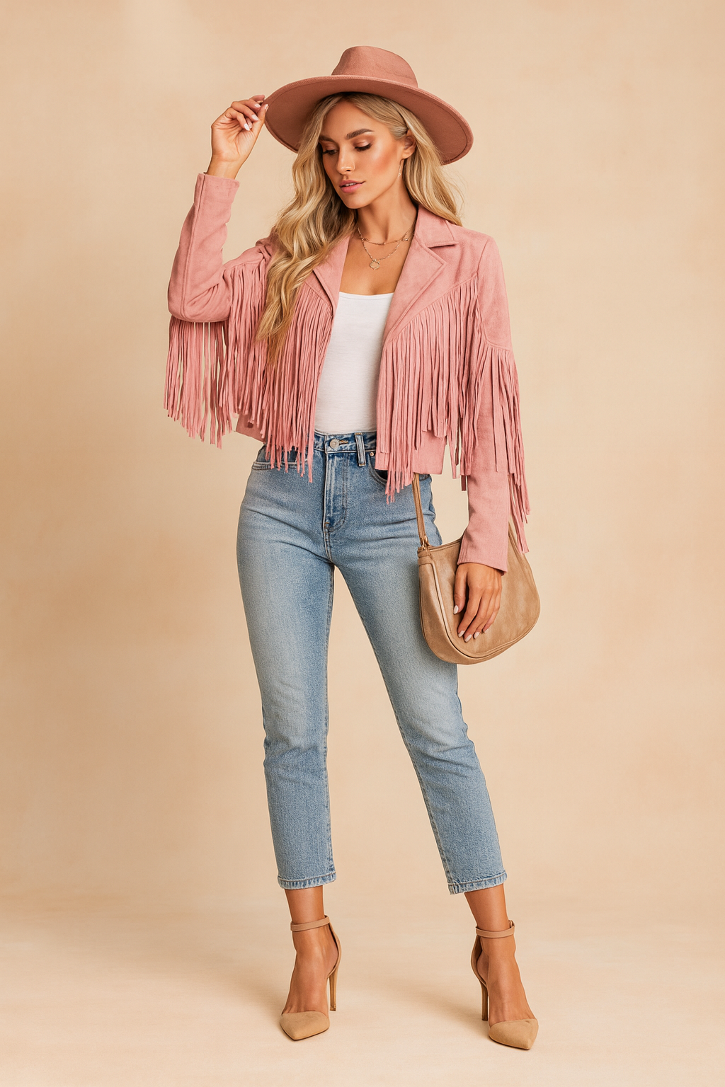 Kurtka damska z frędzlami styl boho casual